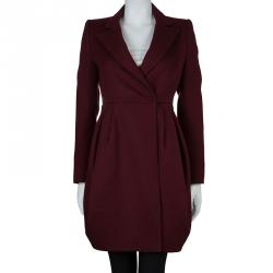 Pre Owned Prada Burgundy Wool Notched Collar Overcoat S