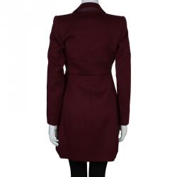 Pre Owned Prada Burgundy Wool Notched Collar Overcoat S