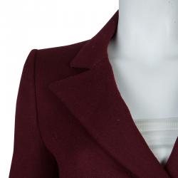 Pre Owned Prada Burgundy Wool Notched Collar Overcoat S