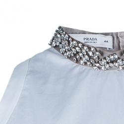 Pre Owned Prada White Embellished Collar Top M