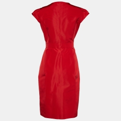 Pre Owned Prada Red Silk Blend Zip Front Dress M