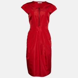 Pre Owned Prada Red Silk Blend Zip Front Dress M