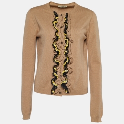 Prada Brown Cashmere Knit Ruffled Cardigan M