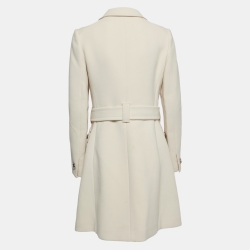 Prada Cream Wool Belted Mid Length Coat M