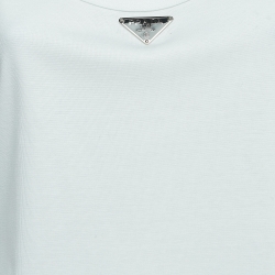 Pre Owned Prada White Cotton Knit Logo Applique Tank Top L