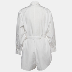 Prada White Cotton Poplin Belted Shirt Style Playsuit XS