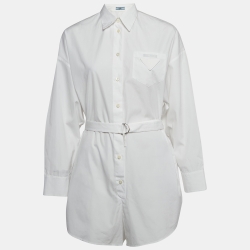 Prada White Cotton Poplin Belted Shirt Style Playsuit XS