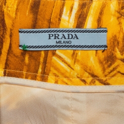 Prada Orange Floral Print Feather Trim Crepe Midi Skirt S