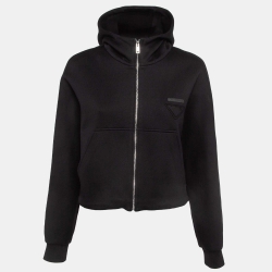 مملوكة مسبقًا Prada Black Jersey Cropped Hoodie S