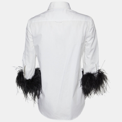 مملوكة مسبقًا Prada White Cotton Feather Trimmed Button Front Shirt S