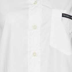 مملوكة مسبقًا Prada White Cotton Feather Trimmed Button Front Shirt S
