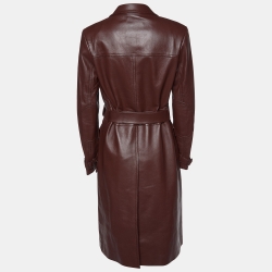 Prada Brown Leather Belted Trench Coat M