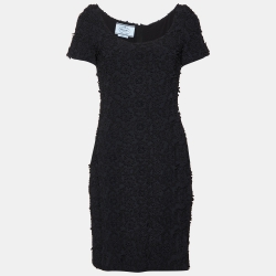 Prada Black Floral Embroidered Cotton & Silk Mini Dress M