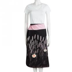 Pre Owned Prada Black Wheat Print Midi Skirt S