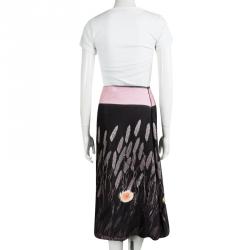 Pre Owned Prada Black Wheat Print Midi Skirt S