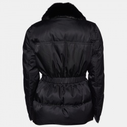 Prada Black Detachable Mink Fur Collar Synthetic Puffer Jacket M