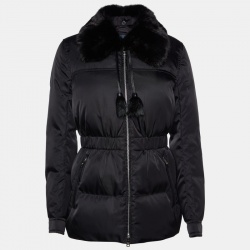 Prada Black Detachable Mink Fur Collar Synthetic Puffer Jacket M