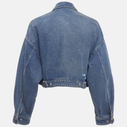 مملوكة مسبقًا Prada Blue Logo Triangle Denim Cropped Jacket XS