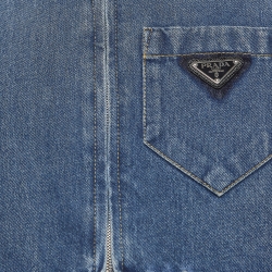 مملوكة مسبقًا Prada Blue Logo Triangle Denim Cropped Jacket XS