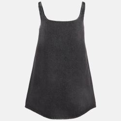 Pre Owned Prada Black Metal Triangle Logo Denim Mini Shift Dress S