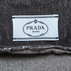 Pre Owned Prada Black Metal Triangle Logo Denim Mini Shift Dress S