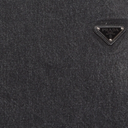 Pre Owned Prada Black Metal Triangle Logo Denim Mini Shift Dress S