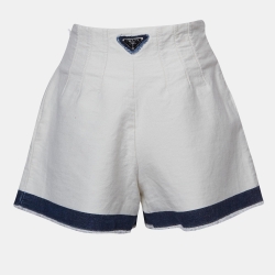 Prada White Denim Raw Edge Shorts M
