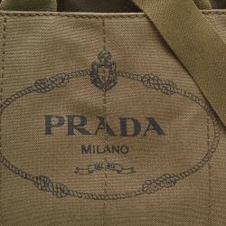 Pre Owned Prada Military Green Canapa Canvas Shopper Tote