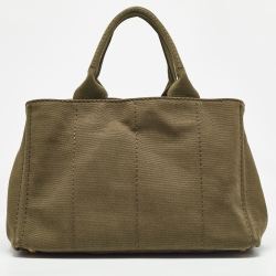 Pre Owned Prada Military Green Canapa Canvas Shopper Tote