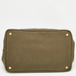 Pre Owned Prada Military Green Canapa Canvas Shopper Tote