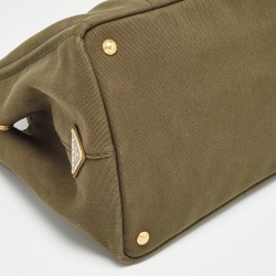 Pre Owned Prada Military Green Canapa Canvas Shopper Tote