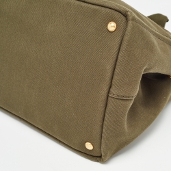 Pre Owned Prada Military Green Canapa Canvas Shopper Tote