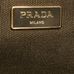 Pre Owned Prada Military Green Canapa Canvas Shopper Tote