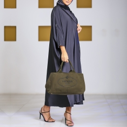 Pre Owned Prada Military Green Canapa Canvas Shopper Tote