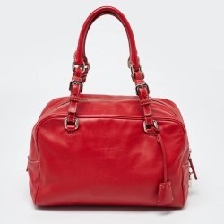 Prada Red Vitello Daino Leather Boston Bag