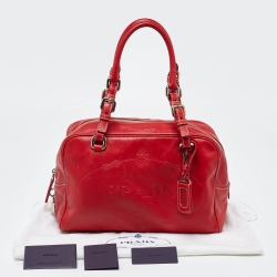 Prada Red Vitello Daino Leather Boston Bag