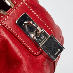Prada Red Vitello Daino Leather Boston Bag