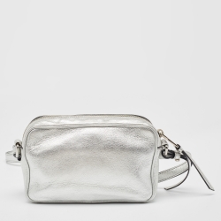 Pre Owned Prada Silver Leather Logo Camera Crossbody Bag