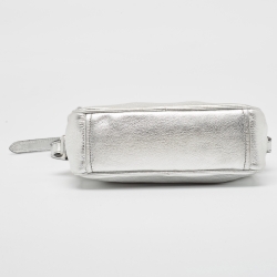 Pre Owned Prada Silver Leather Logo Camera Crossbody Bag
