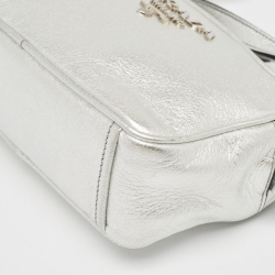 Pre Owned Prada Silver Leather Logo Camera Crossbody Bag