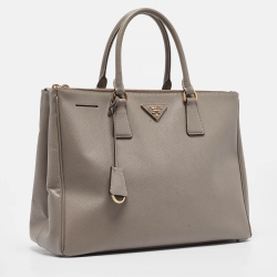 Pre Owned Prada Grey Saffiano Leather Large Galleria Double Zip Tote