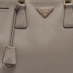 Pre Owned Prada Grey Saffiano Leather Large Galleria Double Zip Tote