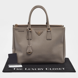 Pre Owned Prada Grey Saffiano Leather Large Galleria Double Zip Tote