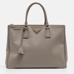 Pre Owned Prada Grey Saffiano Leather Large Galleria Double Zip Tote