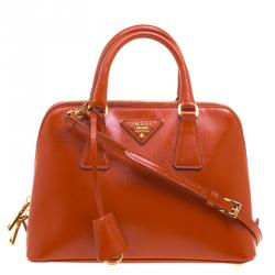 Pre Owned Prada Orange Saffiano Vernic Leather Small Promenade Crossbody Bag