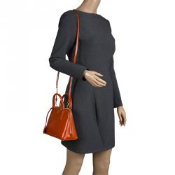 Pre Owned Prada Orange Saffiano Vernic Leather Small Promenade Crossbody Bag