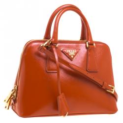 Pre Owned Prada Orange Saffiano Vernic Leather Small Promenade Crossbody Bag