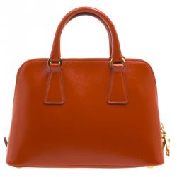 Pre Owned Prada Orange Saffiano Vernic Leather Small Promenade Crossbody Bag