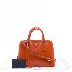 Pre Owned Prada Orange Saffiano Vernic Leather Small Promenade Crossbody Bag