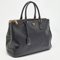 Pre Owned Prada Black Saffiano Lux Leather Large Double Zip Tote